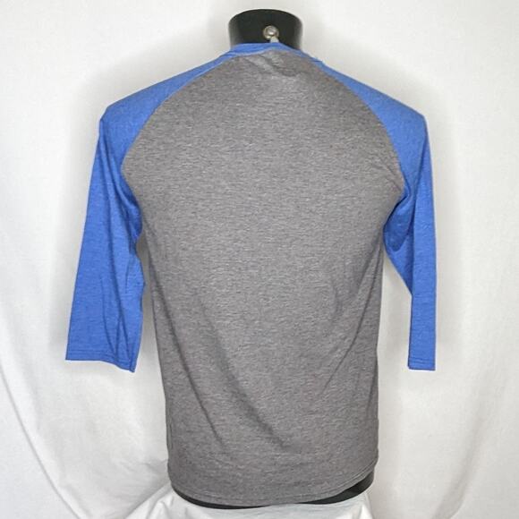 Men's Baseball Raglan 3/4 Sleeve Tee | Athletic Fit | Gray/Blue Medium - Picture 3 of 4